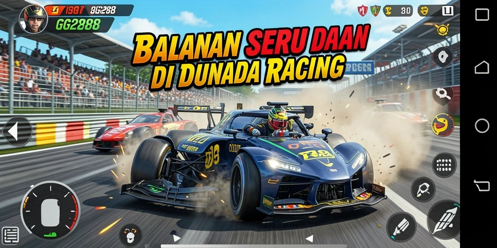 Tampilan utama gameplay GG288 yang mendebarkan dan penuh aksi balapan.
