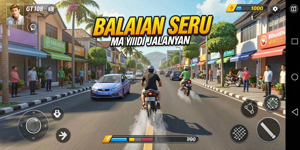 Tampilan gameplay balap yang mendebarkan di GT108.