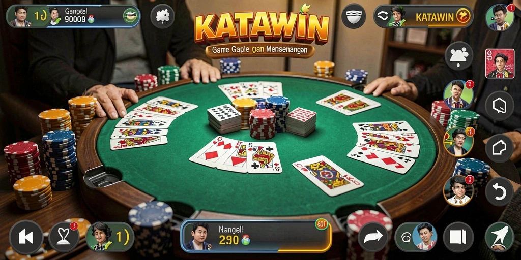 Tampilan seru dari gameplay KATAWIN dalam pertandingan Gaple.