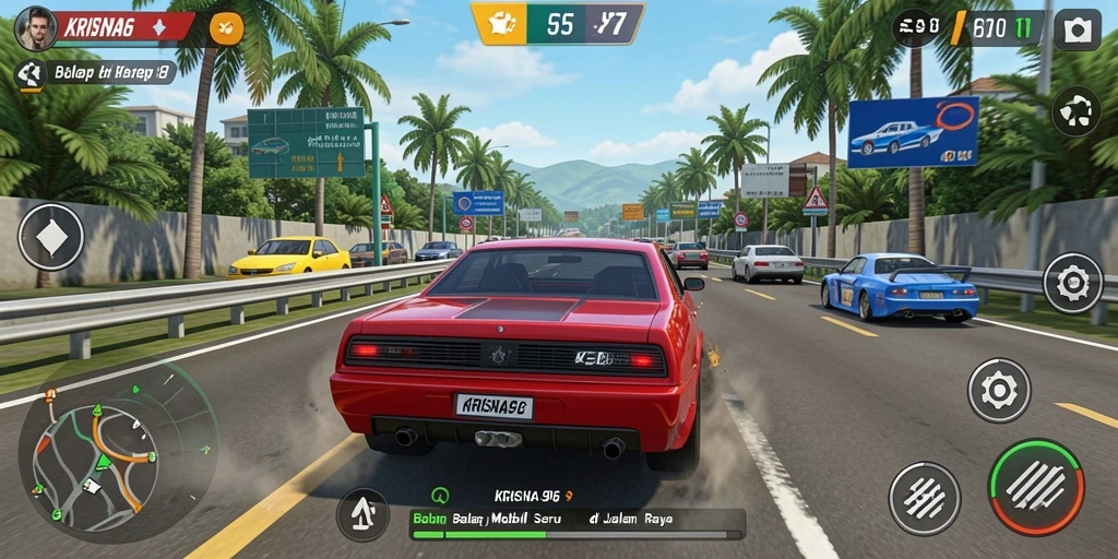 Gameplay seru KRISNA96 dengan balapan mendebarkan.