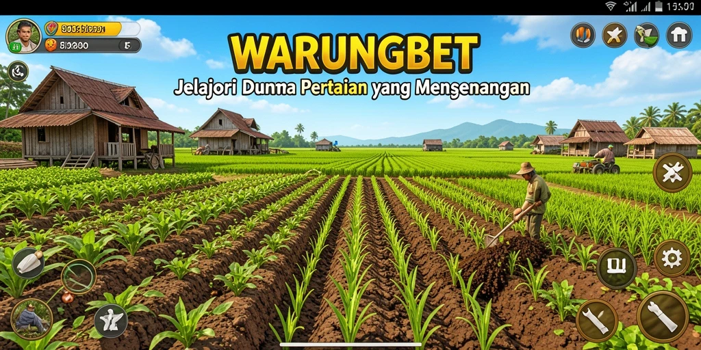 Tampilan gameplay WARUNGBET dengan ladang subur dan tanaman beragam.